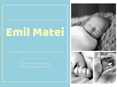 Copii - Tablou personalizat cu 3 poze si mesaj, cadou de botez