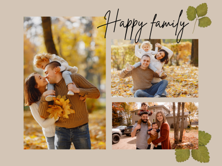 Familie - Tablou personalizat cu 3 poze si mesaj Family