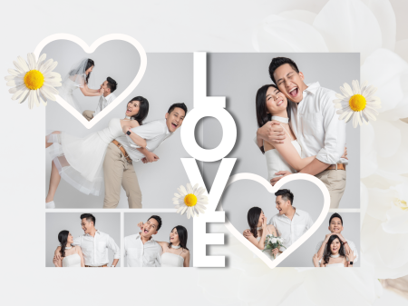 Pentru cupluri - Tablou personalizat cu 7 poze si mesaj LOVE