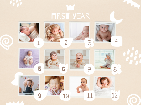 Copii - Tablou personalizat cu 12 poze si mesaj- Primul meu an