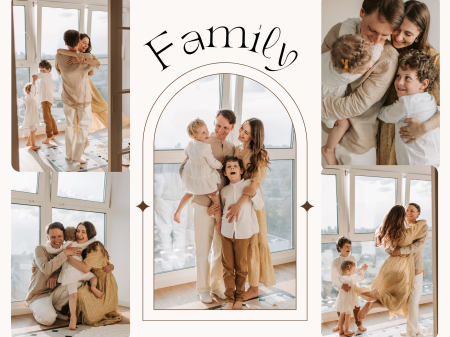 Familie - Tablou personalizat cu 5 poze si mesaj Family