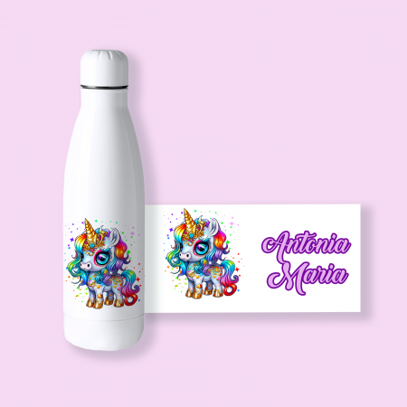 Termosuri personalizate - Sticla personalizata cu unicorn si nume din otel inoxidabil 500 ml