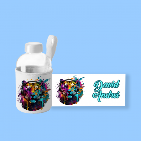 Termosuri personalizate - Sticla personalizata cu tigru si nume din otel inoxidabil 250 ml