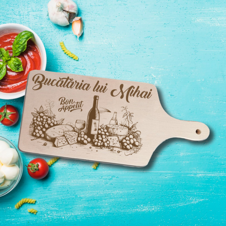 Tocatoare personalizate - Tocator personalizat cu mesaj si nume Bon appetit mare