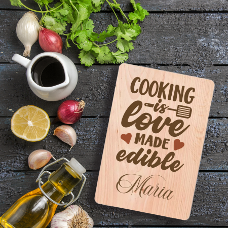 Tocatoare personalizate - Tocator personalizat mesaj si nume Love made edible mare