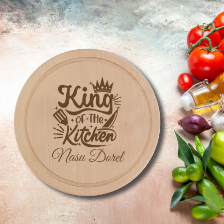 Tocatoare personalizate - Tocator personalizat cu mesaj si nume King of the kitchen mare