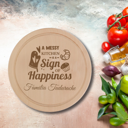 Tocatoare personalizate - Tocator personalizat cu mesaj si nume Messy kitchen mare