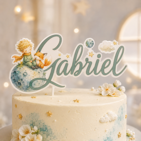 Toppere Personalizate - Topper tort cu micul prinț, vulpiță și nume personalizat