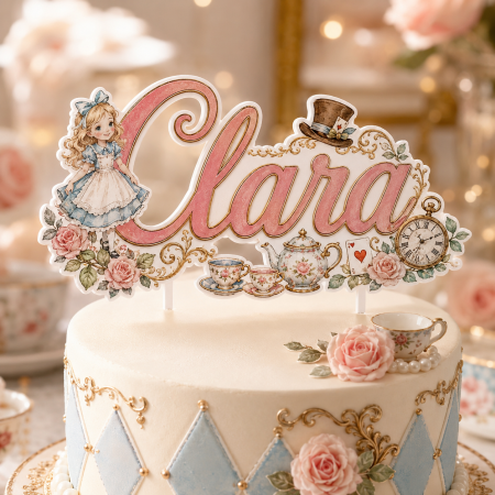 Toppere Personalizate - Topper tort Țara Minunilor cu nume personalizat