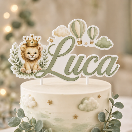 Toppere Personalizate - Topper tort cu leu, coroniță și nume personalizat