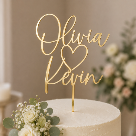 Toppere Personalizate - Topper tort personalizat cu numele mirilor și inima