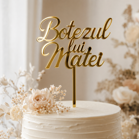Toppere Personalizate - Topper tort personalizat „Botezul lui” cu nume