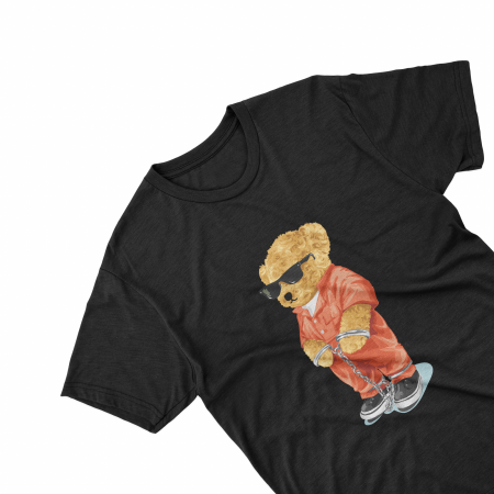Textile Personalizate - Tricouri personalizate cu ursulet Caught negru