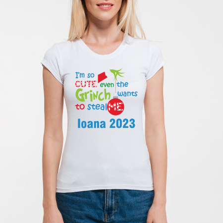Tricouri personalizate - Tricouri personalizate cu mesaj I am so cute cu nume alb