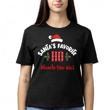Tricouri personalizate - Tricouri personalizate cu nume Santa's favourite ho negru