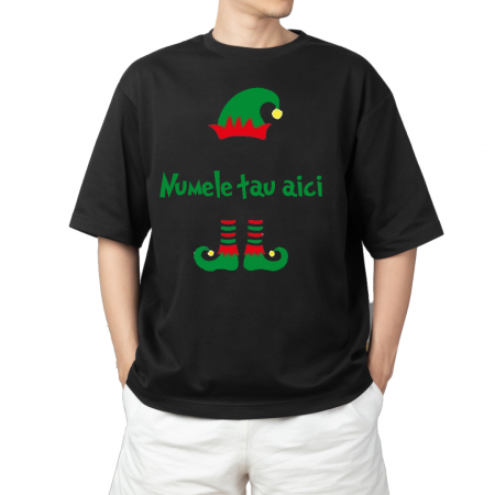 Tricouri personalizate - Tricouri personalizate cu nume model spiridus de Craciun barbati negru