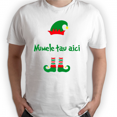 Tricouri personalizate - Tricouri personalizate cu nume model spiridus de Craciun barbati alb