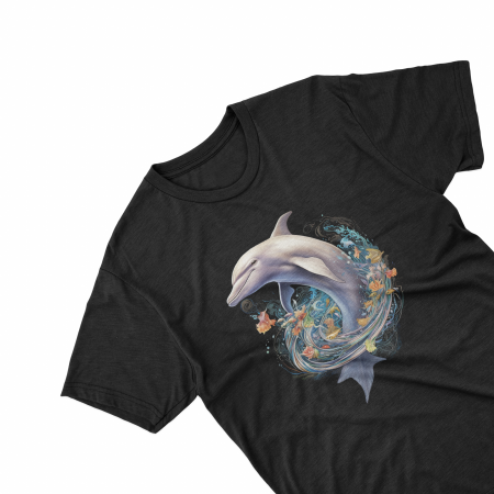 Tricouri personalizate - Tricouri personalizate cu poza Delfin Watercolor val de frunze