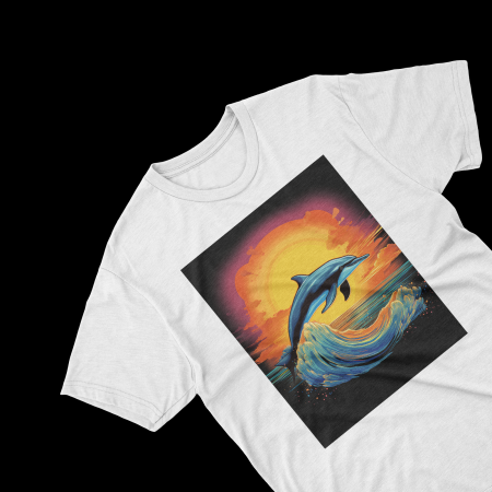 Tricouri personalizate - Tricouri personalizate cu poza Delfin Watercolor apus