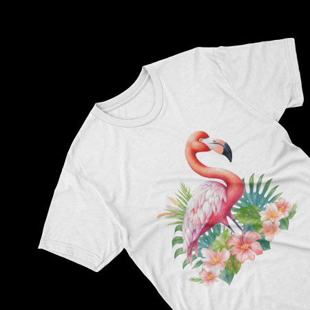 Tricouri personalizate - Tricouri personalizate cu poza Flamingo Watercolor flori roz