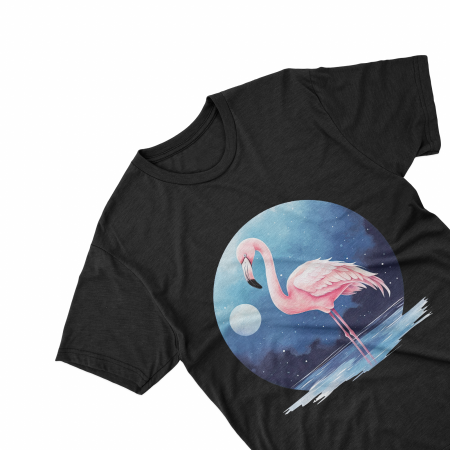 Tricouri personalizate cu poza Flamingo Watercolor in lac noaptea [1]