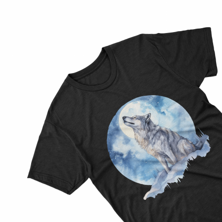 Tricouri personalizate - Tricouri personalizate cu poza Lup Watercolor moon
