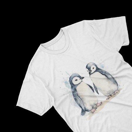 Tricouri personalizate cu poza Pinguin Watercolor doi pui [1]