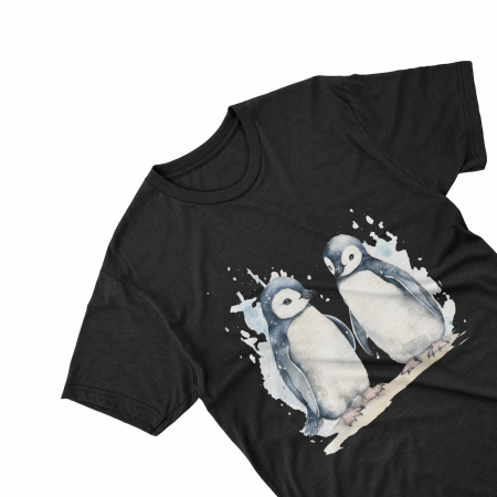 Tricouri personalizate - Tricouri personalizate cu poza Pinguin Watercolor doi pui