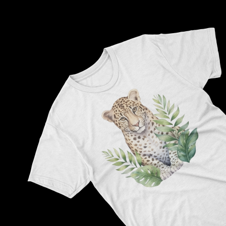 Tricouri personalizate - Tricouri personalizate cu poza Leopard Watercolor in frunze