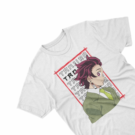 Tricouri - Tricouri personalizate cu anime Demon slayer Tanjiro alb
