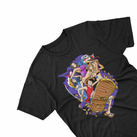Tricouri personalizate - Tricouri personalizate cu anime One Piece Luffy and girls negru