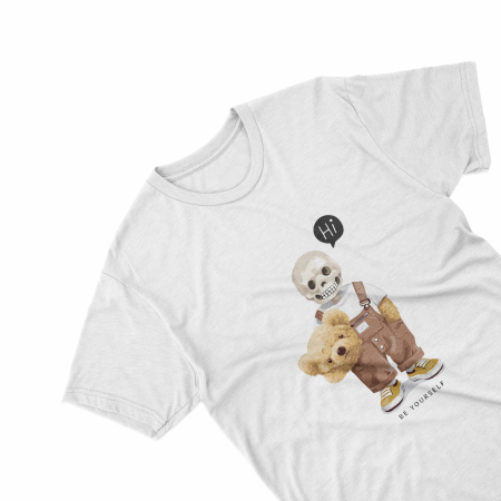 Textile Personalizate - Tricouri personalizate cu ursulet Be yourself alb