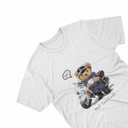 Textile Personalizate - Tricouri personalizate cu ursulet Not too fast alb