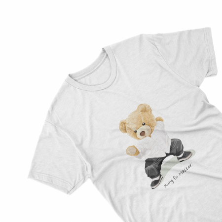 Textile Personalizate - Tricouri personalizate cu ursulet Kung fu master alb