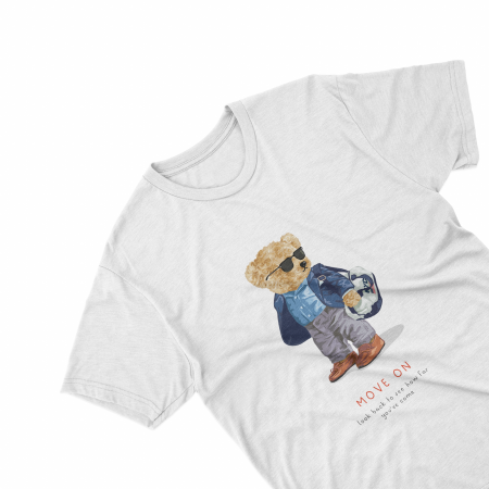 Textile Personalizate - Tricouri personalizate cu ursulet Move on alb