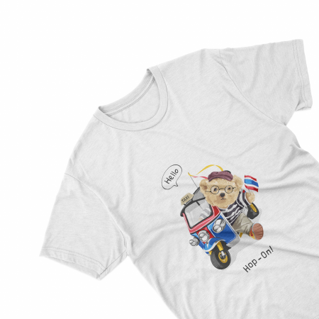 Tricouri - Tricouri personalizate cu ursulet Hop-on alb