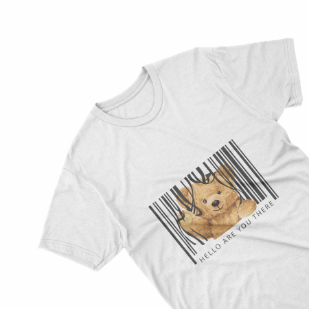 Textile Personalizate - Tricouri personalizate cu ursulet Hello are you there alb
