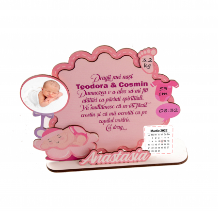 Trofee - Trofeu Personalizat cu mesaj de multumire pentru Nasii de Botez fetita
