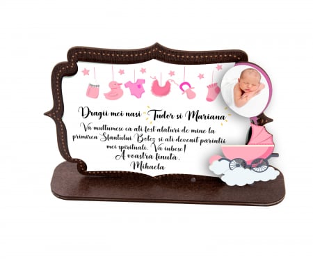 Trofee - Trofeu Personalizat cu mesaj de multumire pentru Nasii de Botez fata