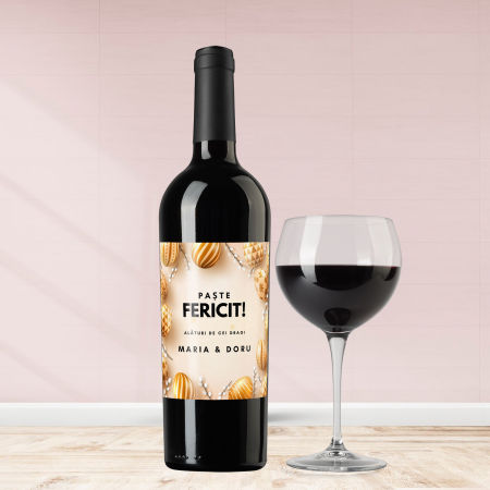 Vinuri personalizate - Sticla de vin personalizata pentru Paste cu text 750ml Oua aurii