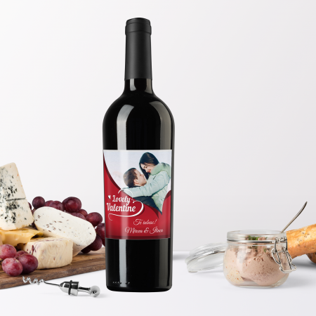 Vinuri personalizate - Sticla de vin personalizata cu text si poza 750ml Lovely Valentines