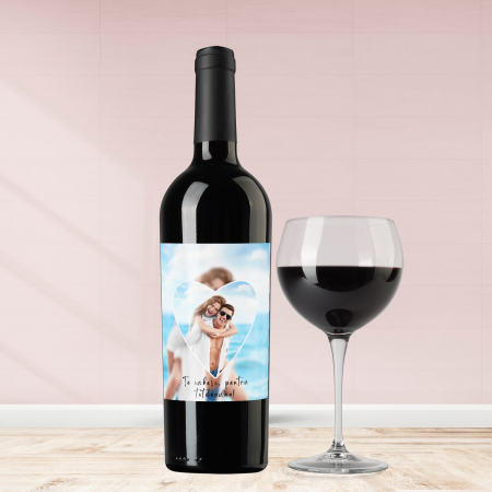 Vinuri personalizate - Sticla de vin personalizata cu poza si text 750ml Te iubesc