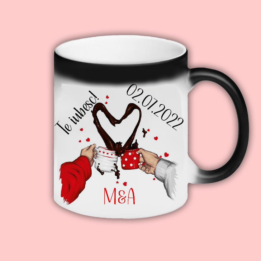 Cana personalizata cu nume si mesaj Coffee love Cana termosensibila neagra cu interior alb