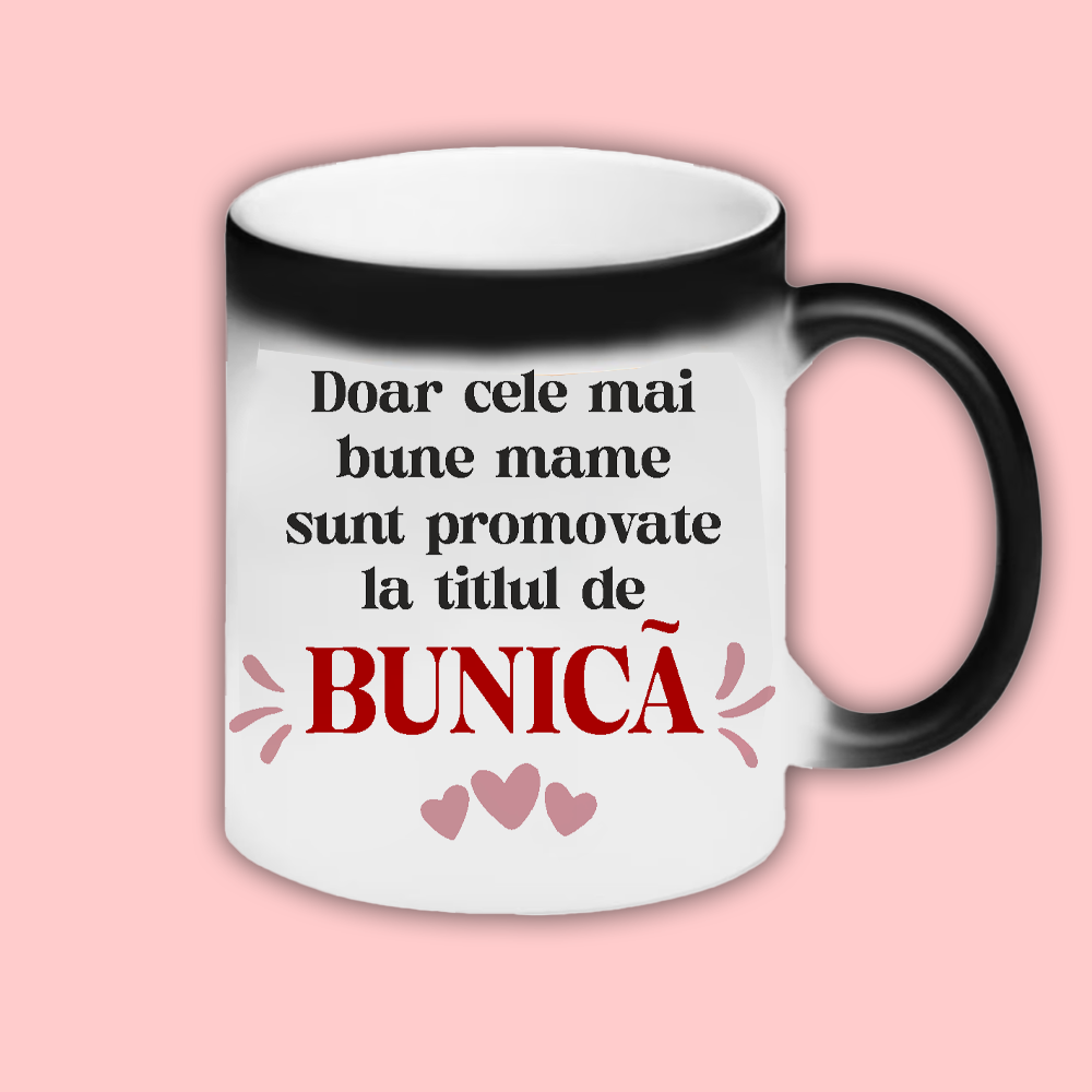 Cana personalizata cu mesaj Doar cele mai bune mame Cana termosensibila neagra cu sclipici cu interior alb