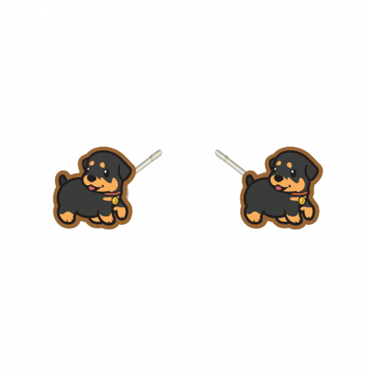 Cercei handmade Baby Rotweiler cu tortite de otel inoxidabil, 12mm
