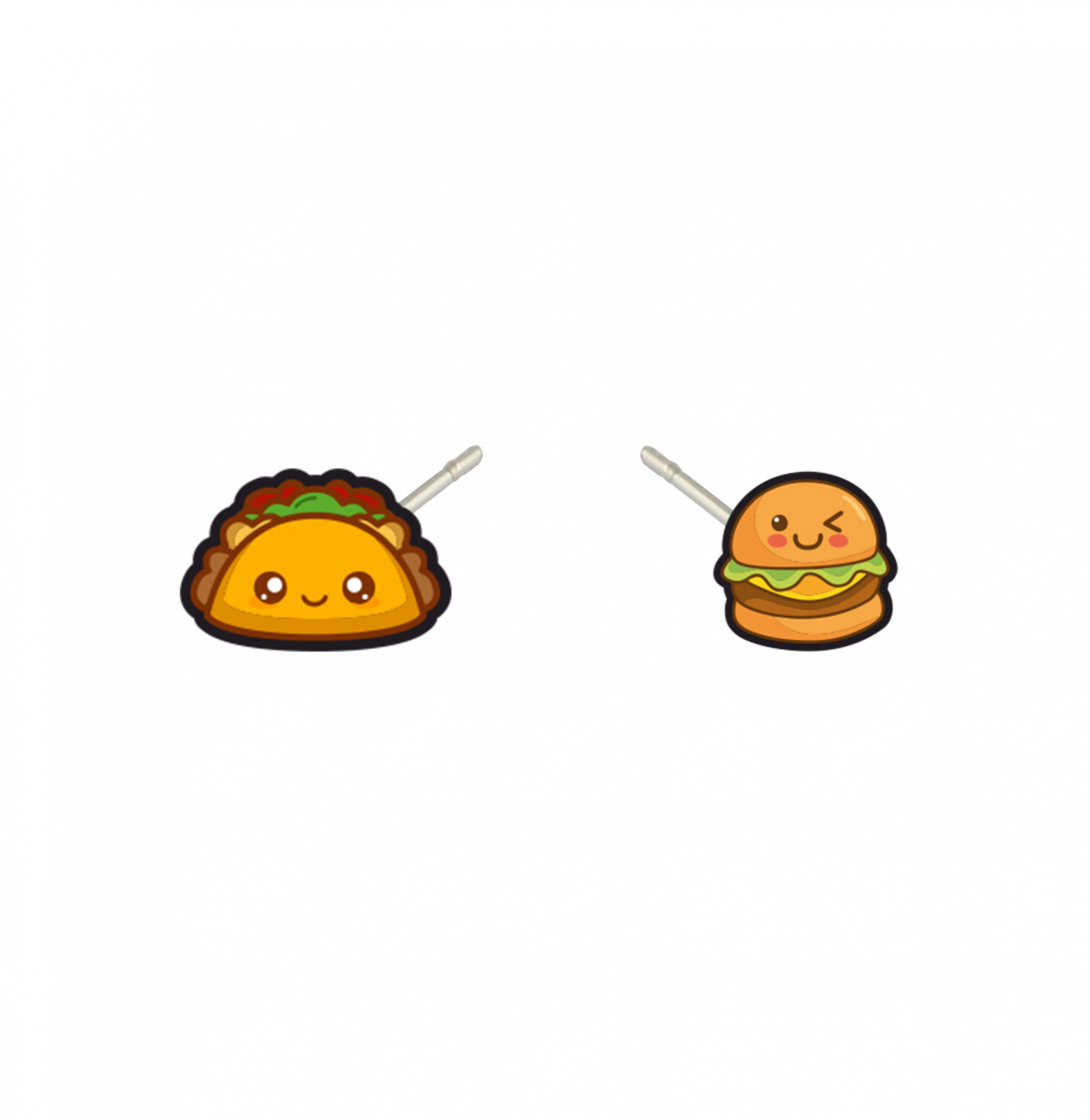 Cercei handmade taco si burger cu tortite de otel inoxidabil, 12mm