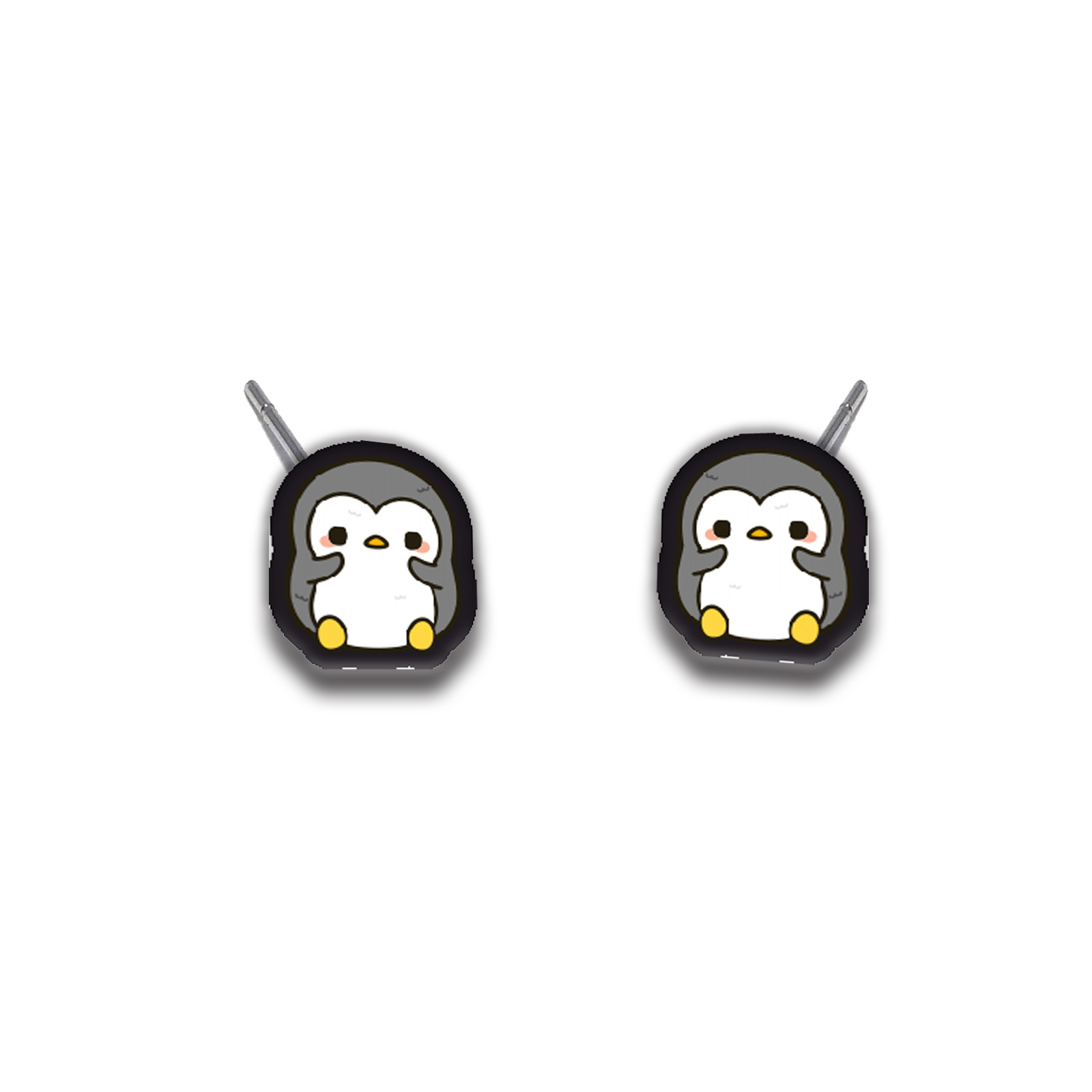 Cercei handmade Pinguini grasi cu tortite de otel inoxidabil, 12mm