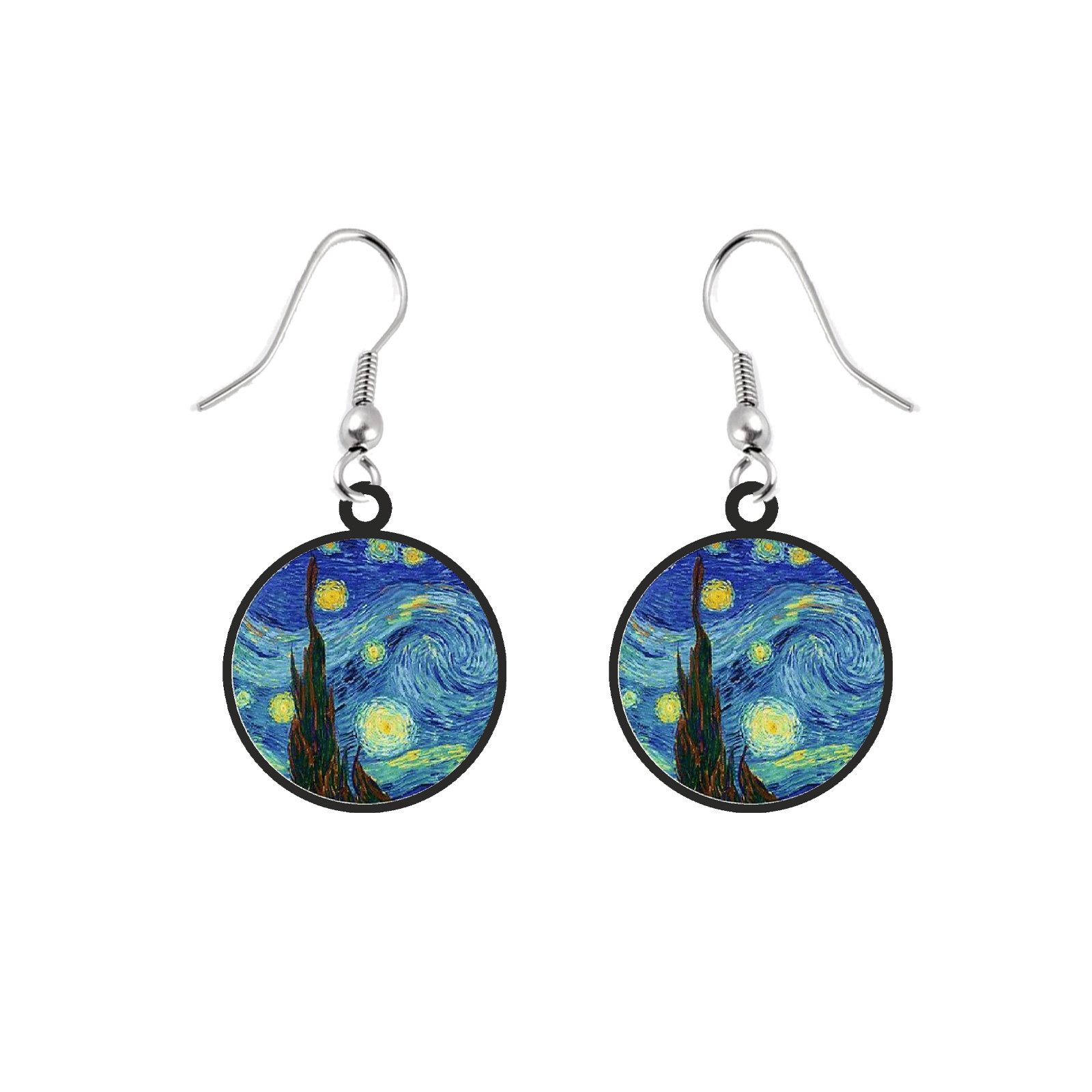 Cercei handmade Starry night cu tortite de otel inoxidabil, 30 mm