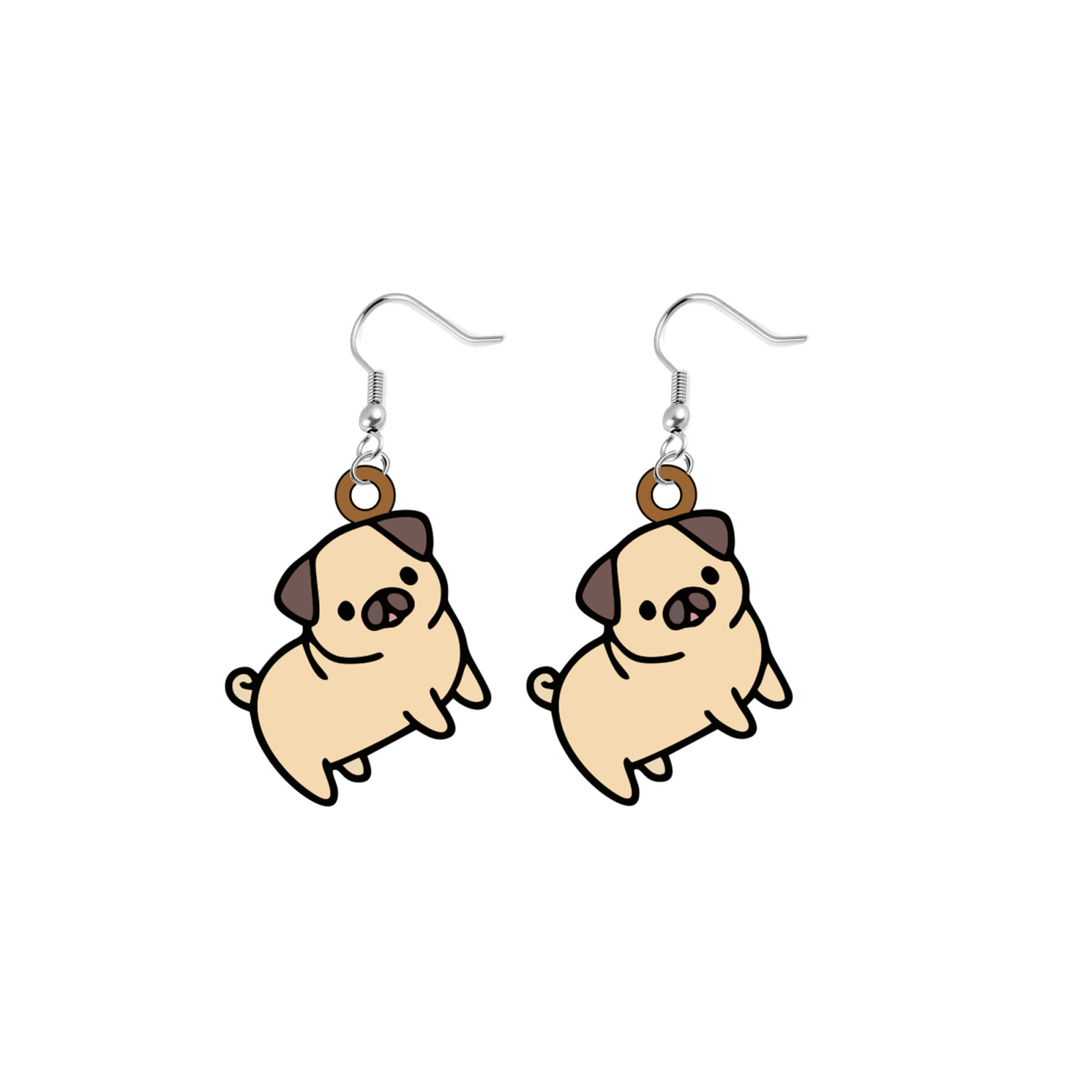 Cercei handmade Pug cu tortite de otel inoxidabil, 30 mm