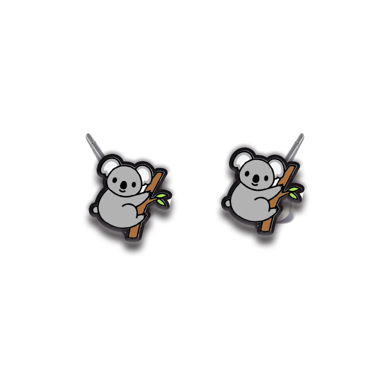 Cercei handmade Koala cu tortite de otel inoxidabil, 12mm